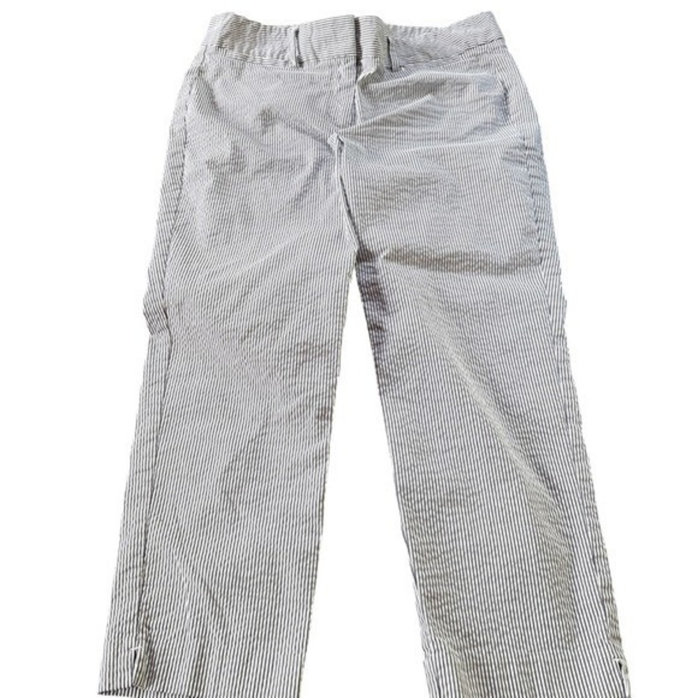 Ann Taylor Blue White Seersucker Striped Preppy‎ Signature Cropped Pants 10 P